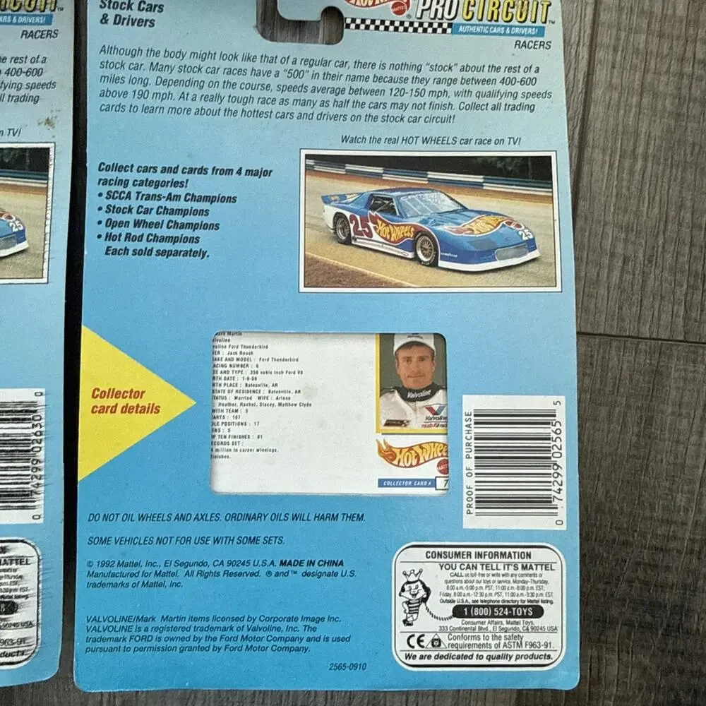 Lot 1992 Hot Wheels Pro Circuit Cars M. Martin R. Wallace M. Andretti B. Bodine